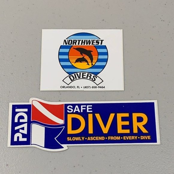 Rare Vintage PADI Safe Diver & Northwest Divers Stickers Scuba Sports Car Decal - Picture 1 of 1
